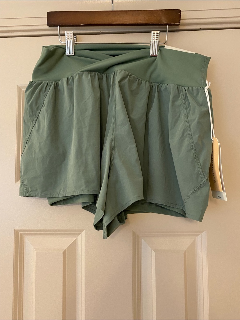 NWT Blogilates Large Olive Green Athletic Shorts with Crossover Waistband